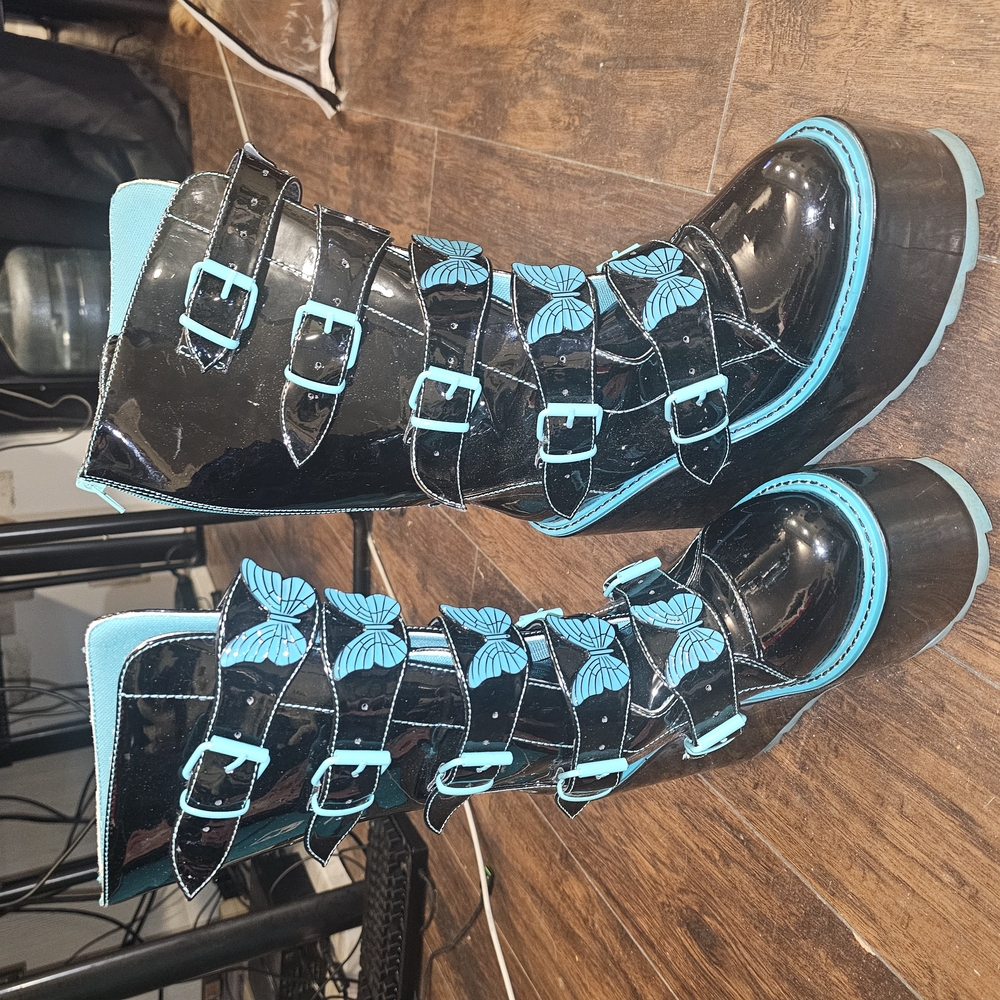 Black and Blue Buckle Boots